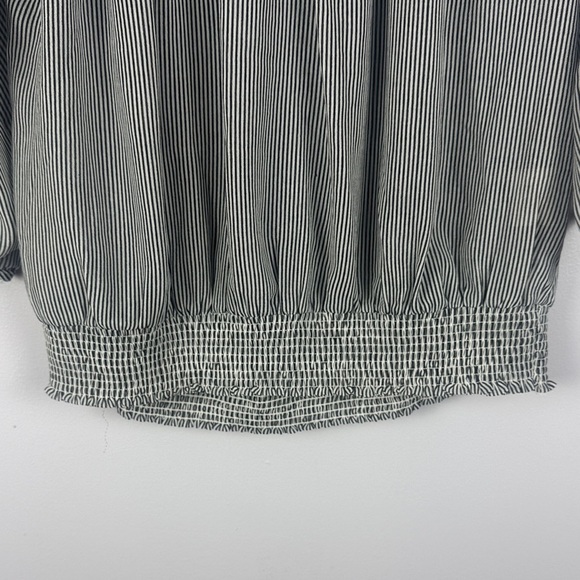 Fig Gray & White Striped Boxy Blouse Smocked Waist Chest Embroidered Detail XXL - Picture 8 of 10